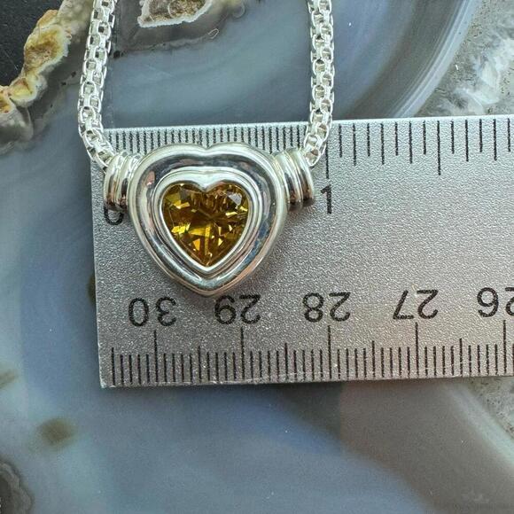 Carolyn Pollack Sterling Silver Faceted Citrine Slide Heart Pendant W/Necklace - Picture 9 of 10